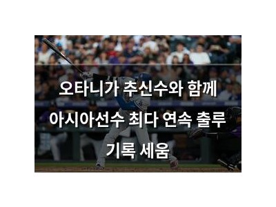오타니가 추신수와 함께 아시아선수 최다 연속 출루 기록 세움