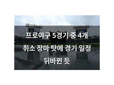 프로야구 5경기 중 4개 취소 장마 탓에 경기 일정 뒤바뀐 듯